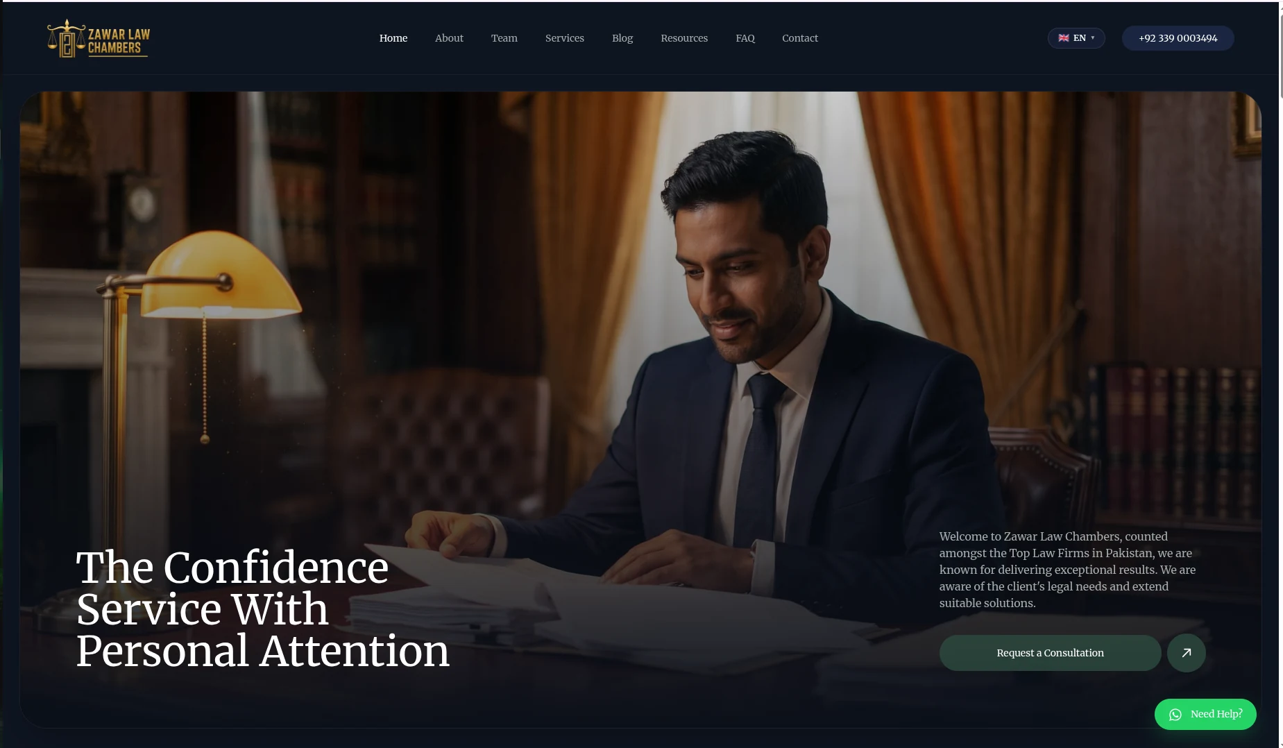 Zawar Law Chambers professional legal services website