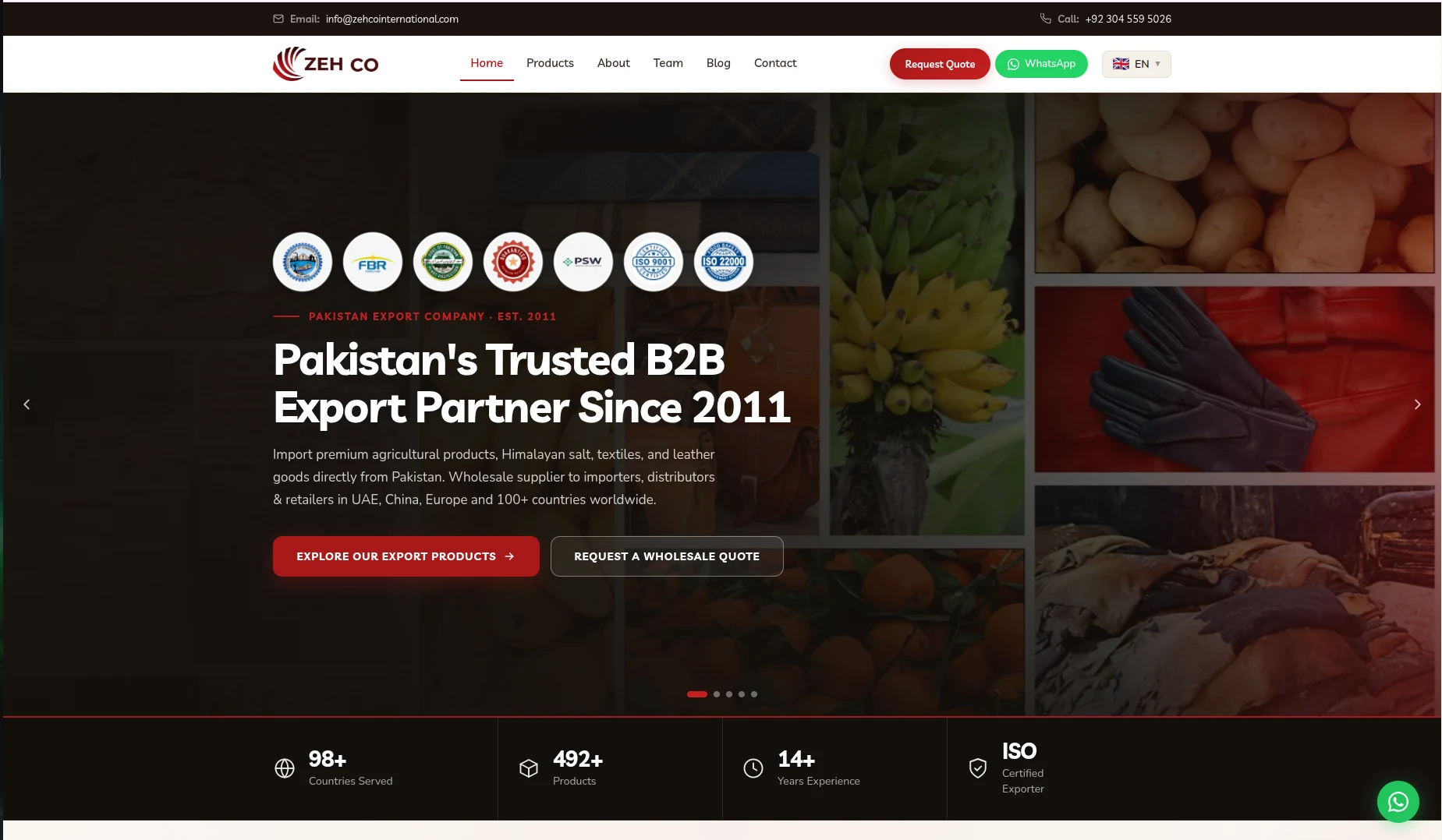 ZEH Co International B2B export website